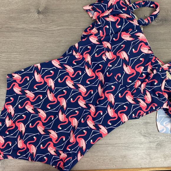 Eloquii Blue&Pink Flamingo Print One Piece Swimsuit Sz.14W - Picture 9 of 16